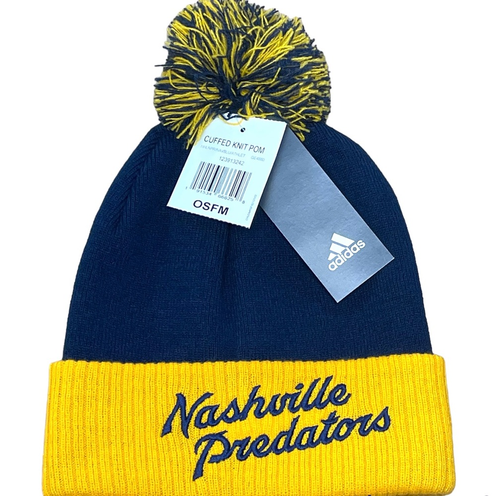 Adidas Nashville Predators NHL Unisex Adult Pom Beanie Knit Hat Cuffed NWT